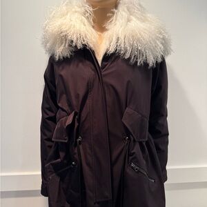 Women's Black Jacket with White Fur Collar